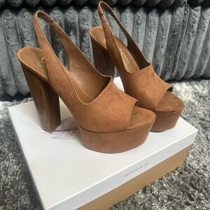 Jessica Simpson Cognac Suede Platform Slingback Heels